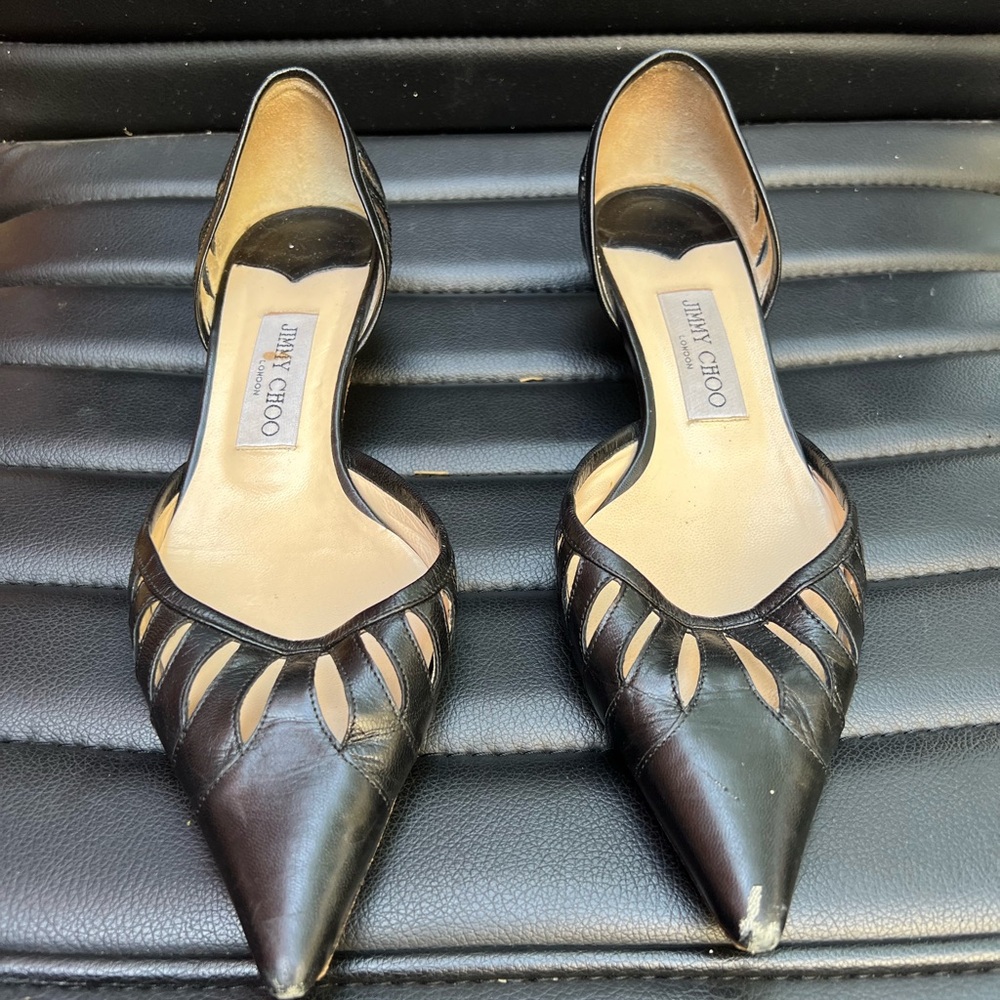 Jimmy Choo Black Heels with Glamorous Metallic Detailing